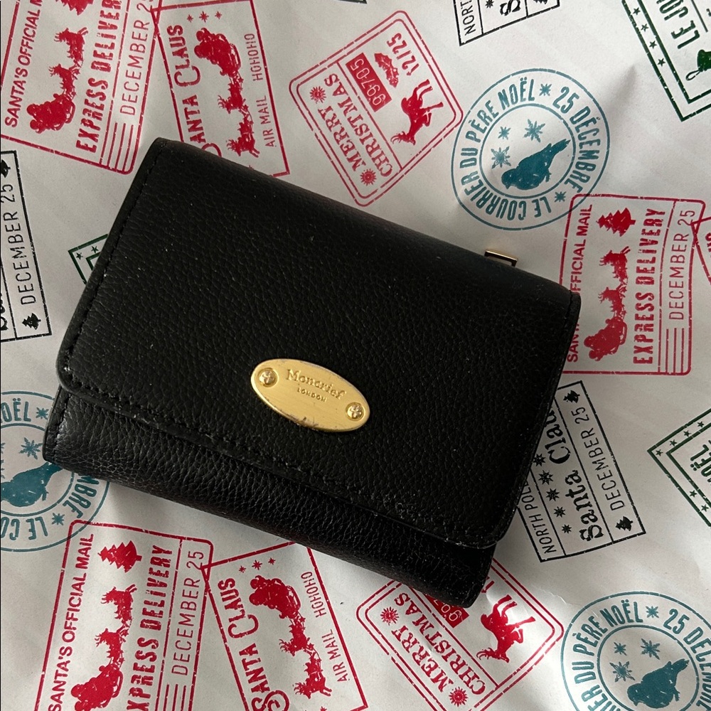 Montagut Black Pebbled Leather Card & Key Holder with Gold Plaque